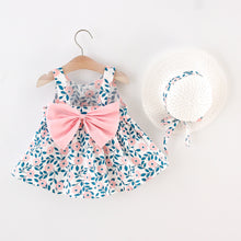 Load image into Gallery viewer, 2pcs Floral Print Bowknot Sleeveless Baby Dress
