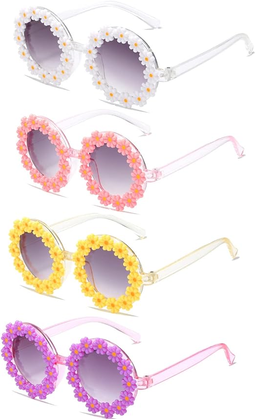 Round Flower Sunglasses for Girls Flower Shaped Cute Glasses UV 400 Protection Outdoor Beach Girl Gifts