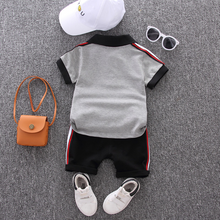 Load image into Gallery viewer, 2pcs Toddler Boy Casual Colorblock Striped Polo Shirt and Shorts Set
