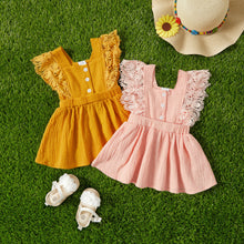 Load image into Gallery viewer, Baby Girl 100% Cotton Crepe Lace Decor Sleeveless Dress
