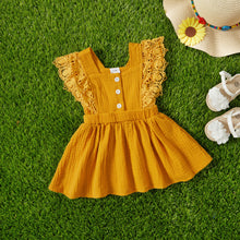 Load image into Gallery viewer, Baby Girl 100% Cotton Crepe Lace Decor Sleeveless Dress
