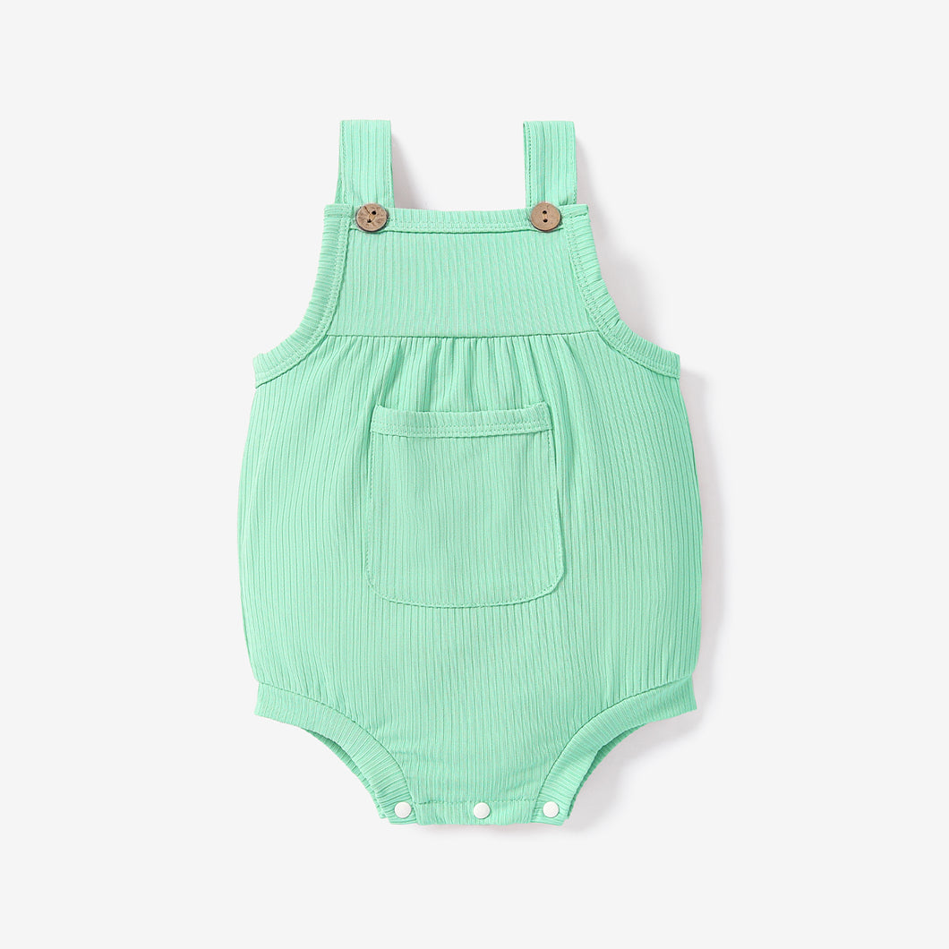 Ribbed Solid Pocket Decor Sleeveless Baby Romper