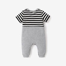 Load image into Gallery viewer, Baby Boy 95% Cotton Striped Short-sleeve Spliced 3D Ears Animal Graphic Jumpsuit
