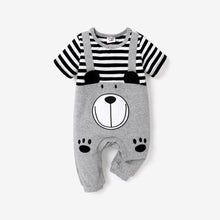 Load image into Gallery viewer, Baby Boy 95% Cotton Striped Short-sleeve Spliced 3D Ears Animal Graphic Jumpsuit
