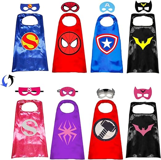 Superhero Capes with Masks Double Side Dress up Costumes