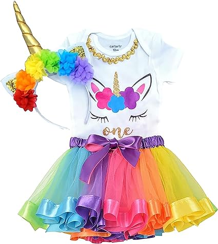 Unicorn Birthday Outfit for Baby Girls 3 Piece Tutu Set - One Year Party