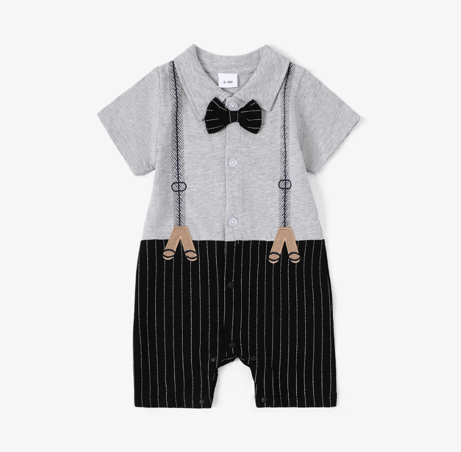 Baby Boy Casual Cotton Stitched Fabric Short Sleeve Jumpsuit