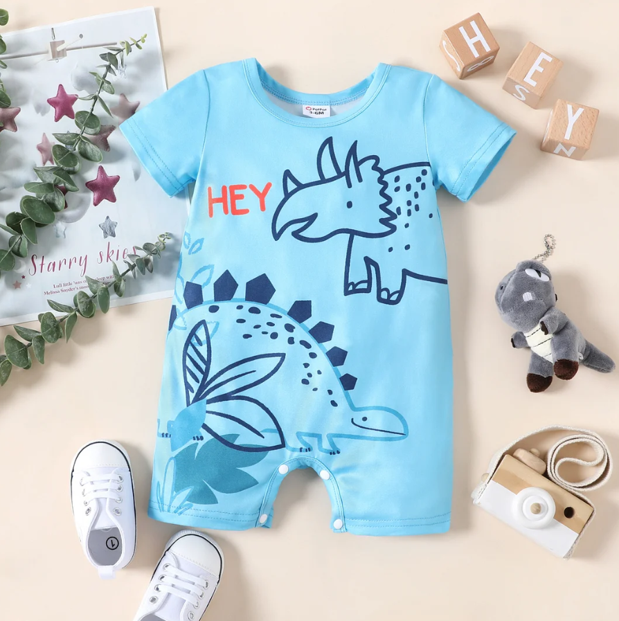 Baby Boy Dinosaur Print Short-sleeve Romper