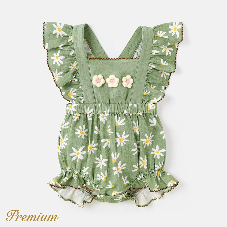 Baby Girl 100% Cotton Floral Print Ruffled Romper