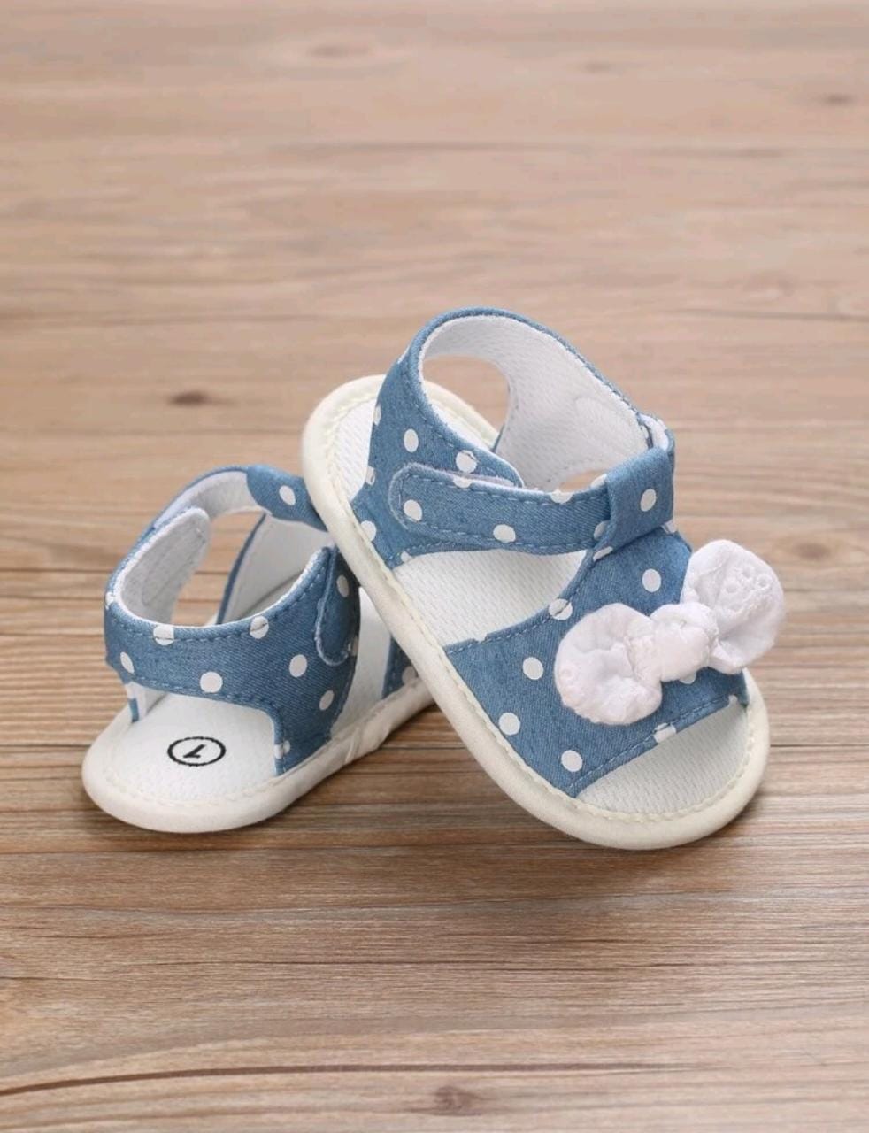 Baby Breathable Bow Decor Polka Dot Pattern Ankle Strap Sandals, Fashionable Summer Blue Fabric Sandals