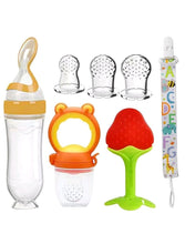 Load image into Gallery viewer, 7 pcs Teether Pacifier Baby Feeding Set, Silicone Feeding Bottle with Spoon, Fresh Food Feeder Pacifier, Strawberry Teether, Pacifier Chain Clips Holder, Kids Feeding Teething Toy Set

