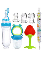 Load image into Gallery viewer, 7 pcs Teether Pacifier Baby Feeding Set, Silicone Feeding Bottle with Spoon, Fresh Food Feeder Pacifier, Strawberry Teether, Pacifier Chain Clips Holder, Kids Feeding Teething Toy Set

