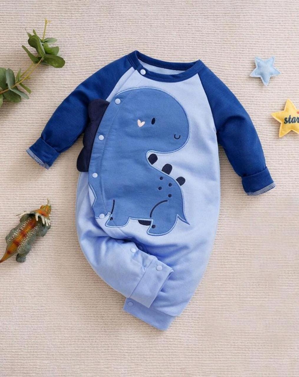 Baby Dinosaur Embroidery Raglan Sleeve Jumpsuit