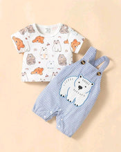 Load image into Gallery viewer, Baby Boy Cartoon Graphic Tee &amp; Striped Print Overall Romper
