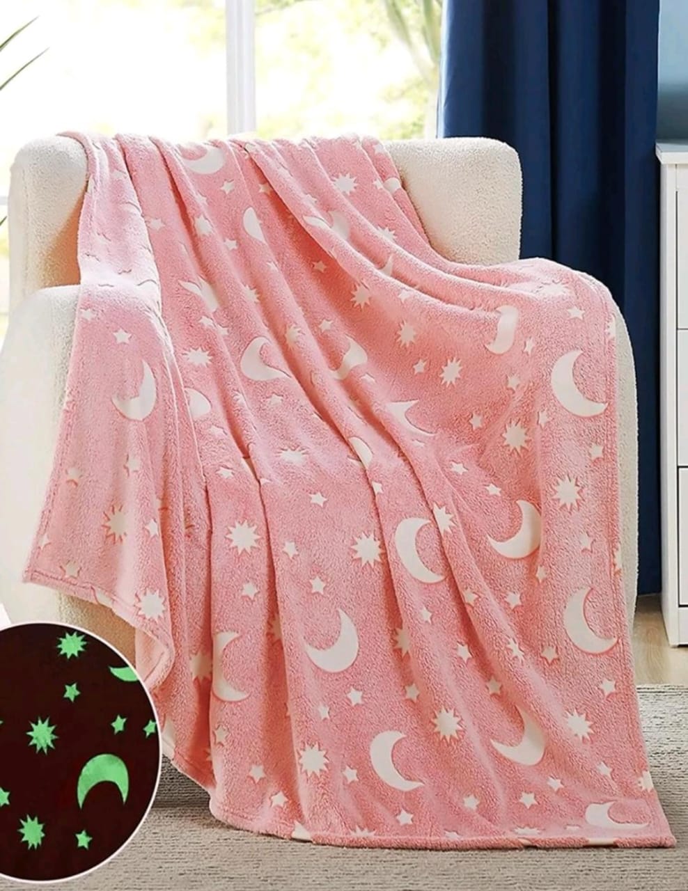 Moon & Star Pattern Blanket, Modern Flannelette Glow In The Dark Blanket