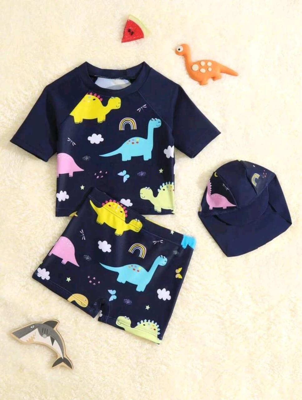 Baby Dinosaur Print Raglan Sleeve Swimsuit