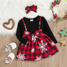 Load image into Gallery viewer, Toddler Girl Christmas Faux-two Bowknot Design Splice Long-sleeve Dress
