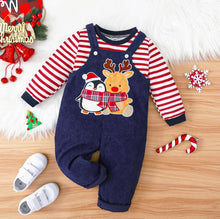 Load image into Gallery viewer, 2pcs Toddler Girl/Boy Childlike Christmas PatternRed and White Striped Set
