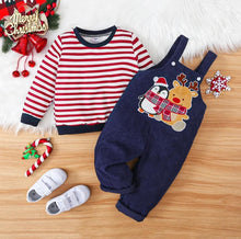 Load image into Gallery viewer, 2pcs Toddler Girl/Boy Childlike Christmas PatternRed and White Striped Set
