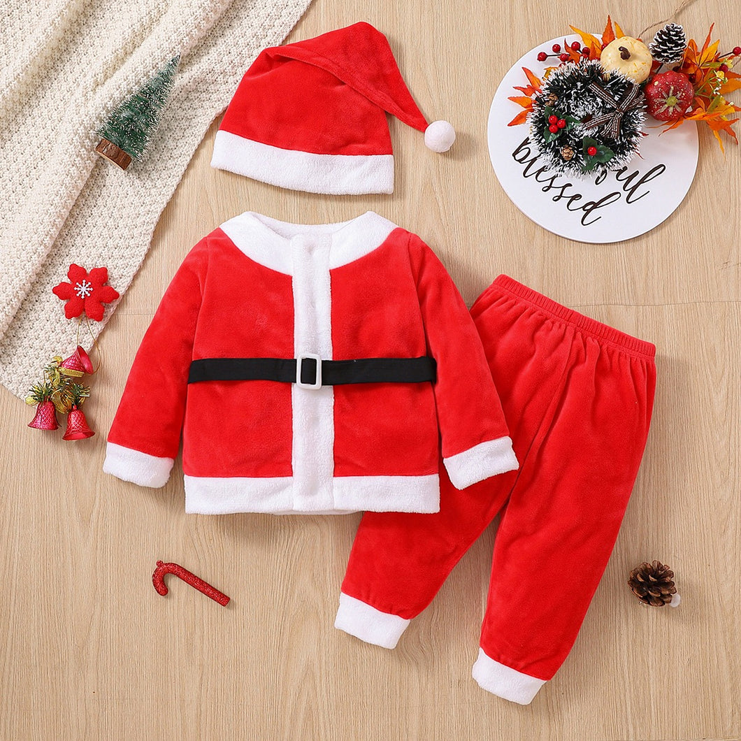 Christmas 3pcs Baby Boy Red Fleece Long-sleeve Santa Outfits Set