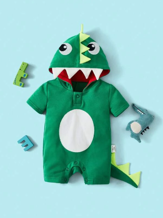 Baby Cartoon Graphic Hooded Dinosaur Costume Romper