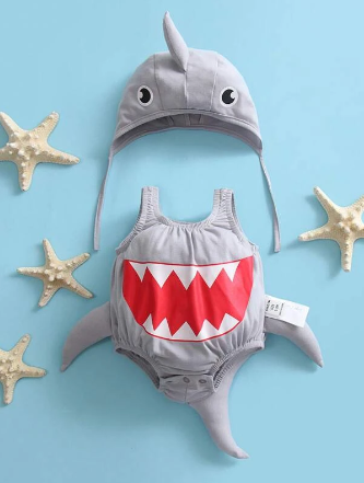 Baby Boy Cartoon Shark Design Costume Bodysuit & Hat