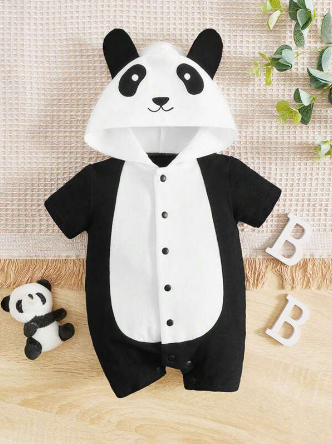 Baby Boy 3D Ear Design Button Front Hooded Animal Costume Romper