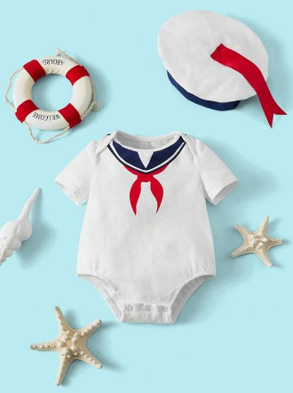 Baby Sailor Collar Bodysuit & Hat Costumes Set