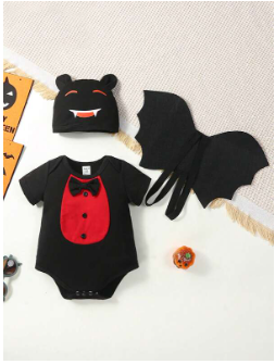 Baby Boy Bow Front Halloween Costume Bodysuit & Hat & Wings