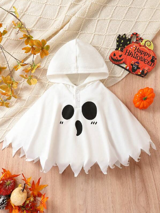 Baby Boy Halloween Ghost Print Hooded Cape