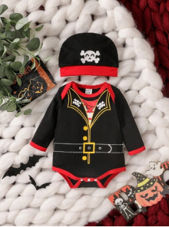 Baby Boy Pirate Print Contrast Binding Bodysuit & Hat