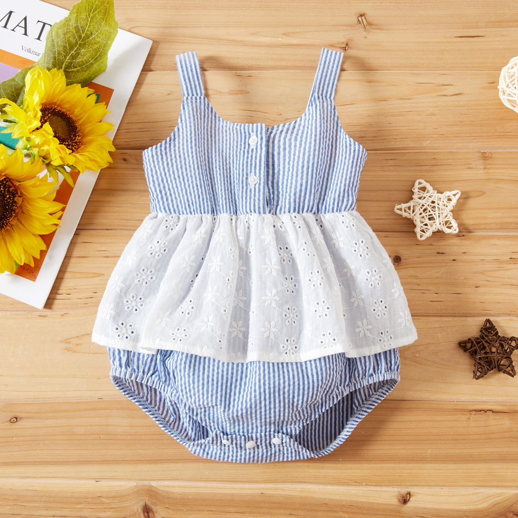 Baby Sleeveless Stripe Print Ruffled Romper