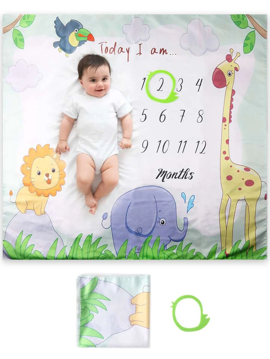 Newborn Cartoon & Slogan Graphic Blanket With 1pc Accessory