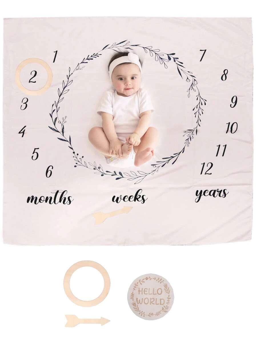 Newborn Unisex Photography Letter Graphic Blanket With 3pcs Accessory