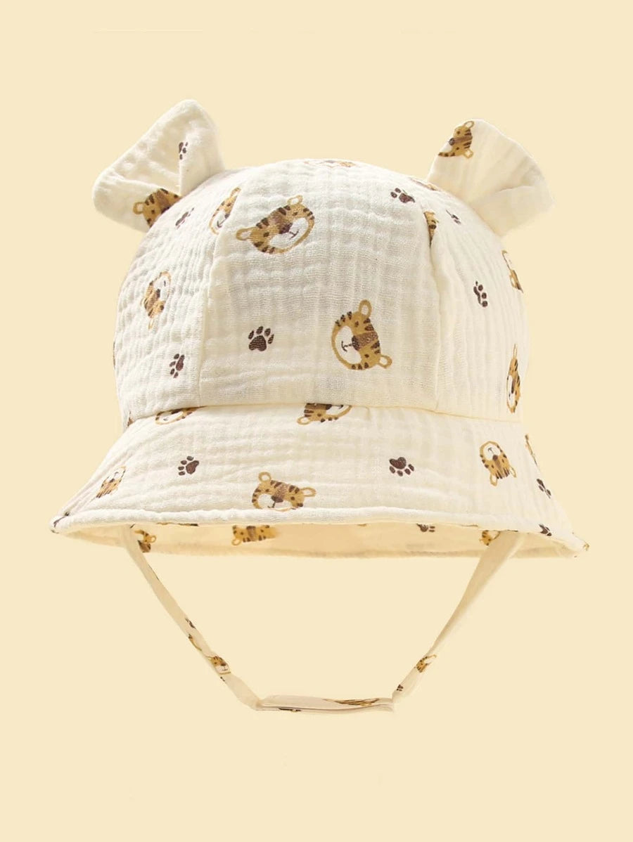 Baby Ear Design Cartoon Tiger Pattern Bucket Hat