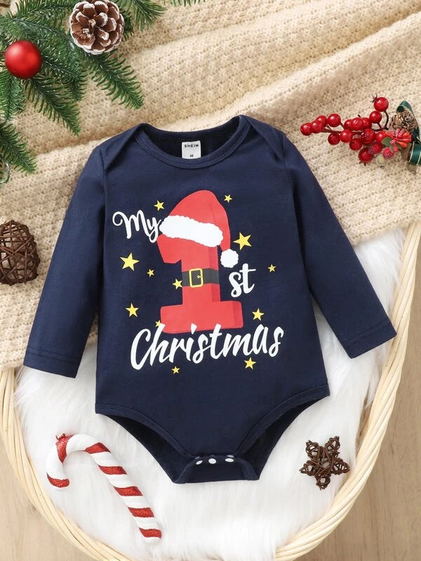 Baby Christmas Print Bodysuit Without Hat