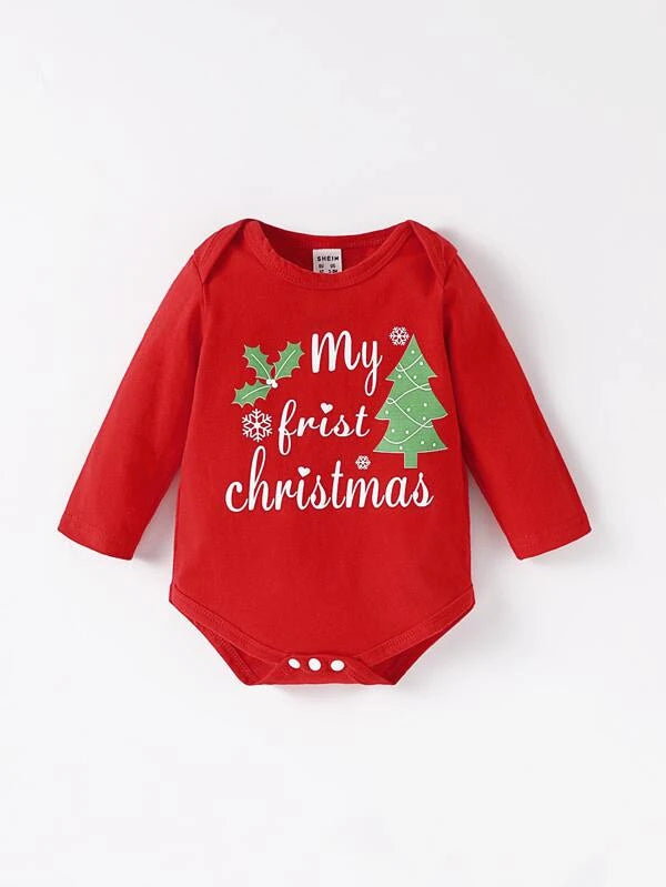 Baby Christmas Tree & Slogan Graphic Bodysuit