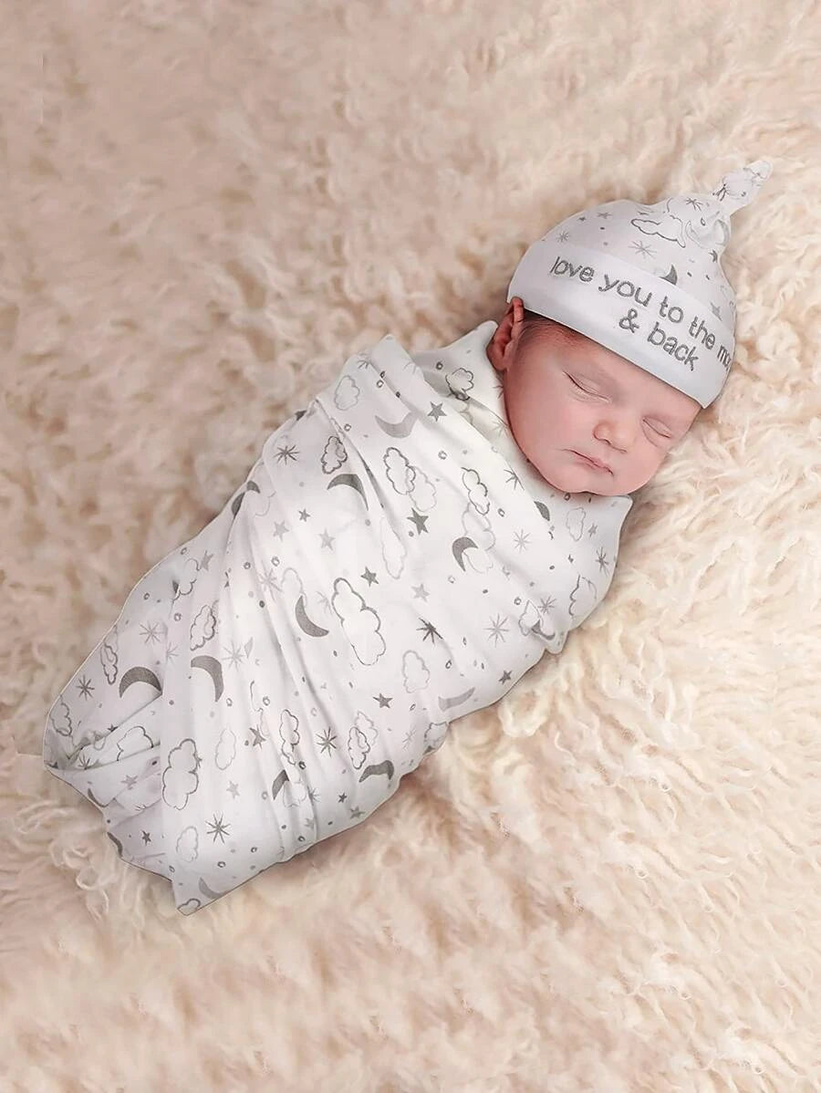 Newborn Galaxy Print Blanket & Hat Photography Prop