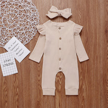 Load image into Gallery viewer, Baby Solid Flounced Jumpsuit with Headband Set
