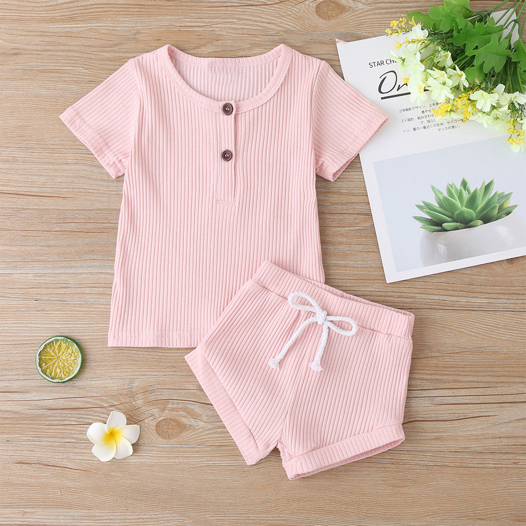 Baby Casual Solid Top and Shorts Set