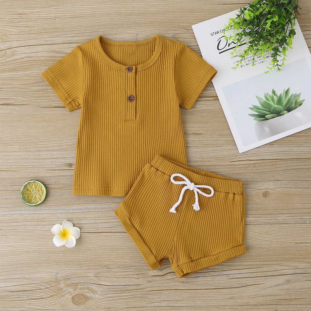 Baby Casual Solid Top and Shorts Set