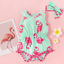 Load image into Gallery viewer, Trendy Baby Girl Flamingo Sleeveless Romper
