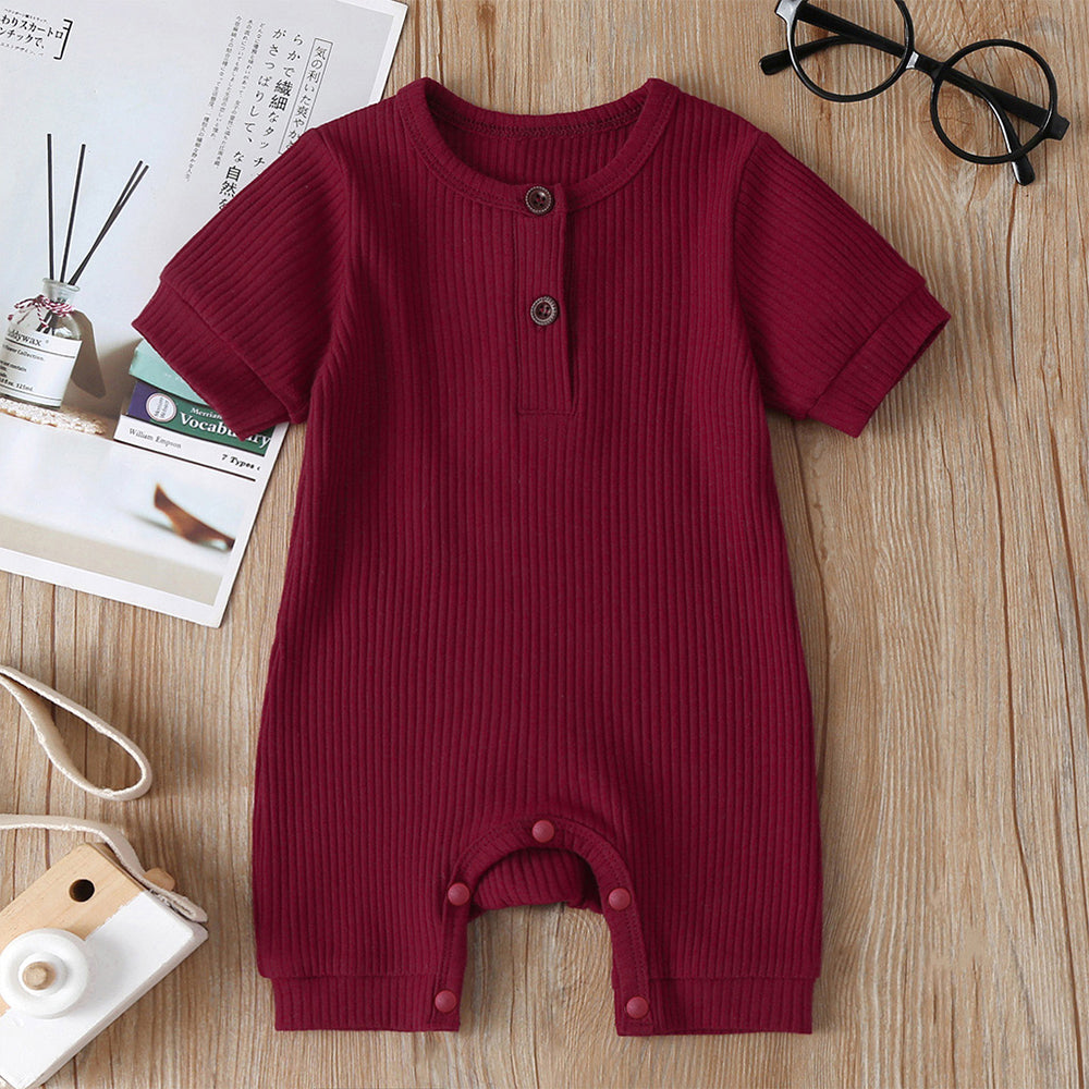 Baby Boy/Girl 95% Cotton Ribbed Short-sleeve Button Up Romper