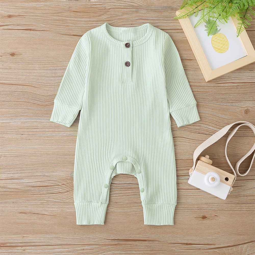 Baby Boy/Girl 95% Cotton Ribbed Long-sleeve Button Up Jumpsuit