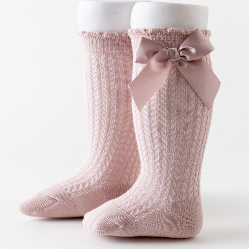 Baby Solid Bowknot Breathable Middle Socks