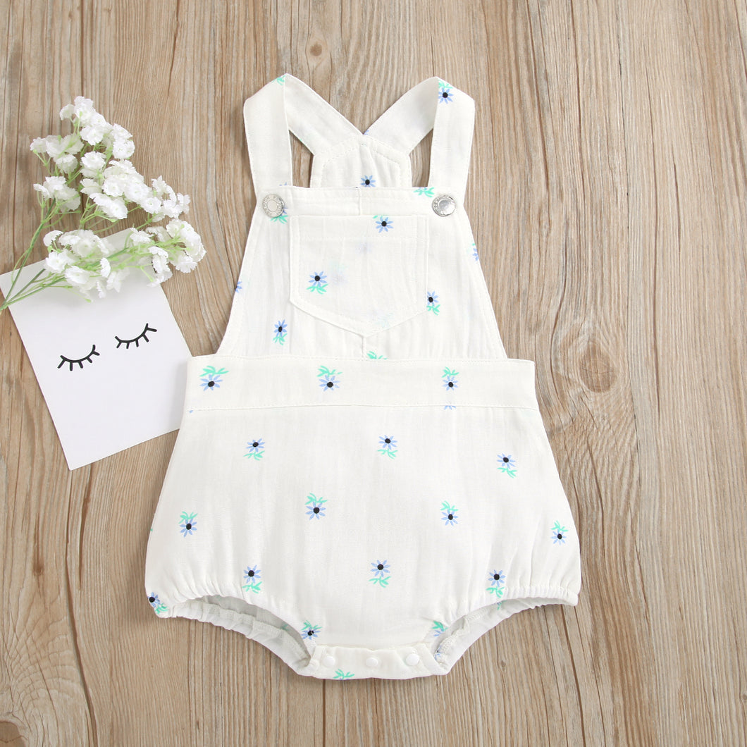 100% Cotton Denim Solid or Floral Print Sleeveless Baby Romper