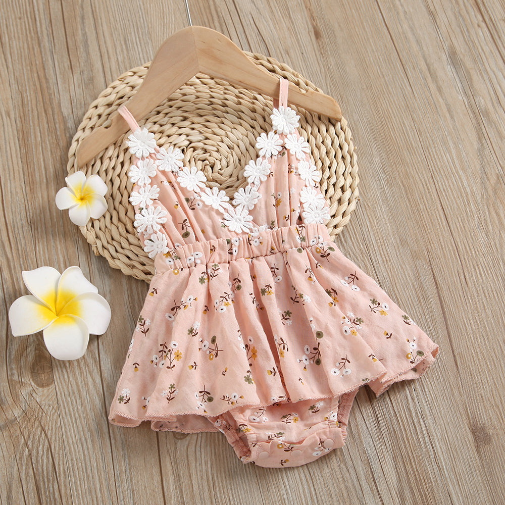 100% Cotton Floral Print Daisy Baby Sling Romper Dress