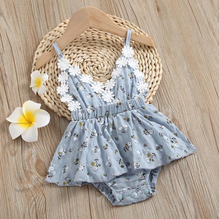 100% Cotton Floral Print Daisy Baby Sling Romper Dress