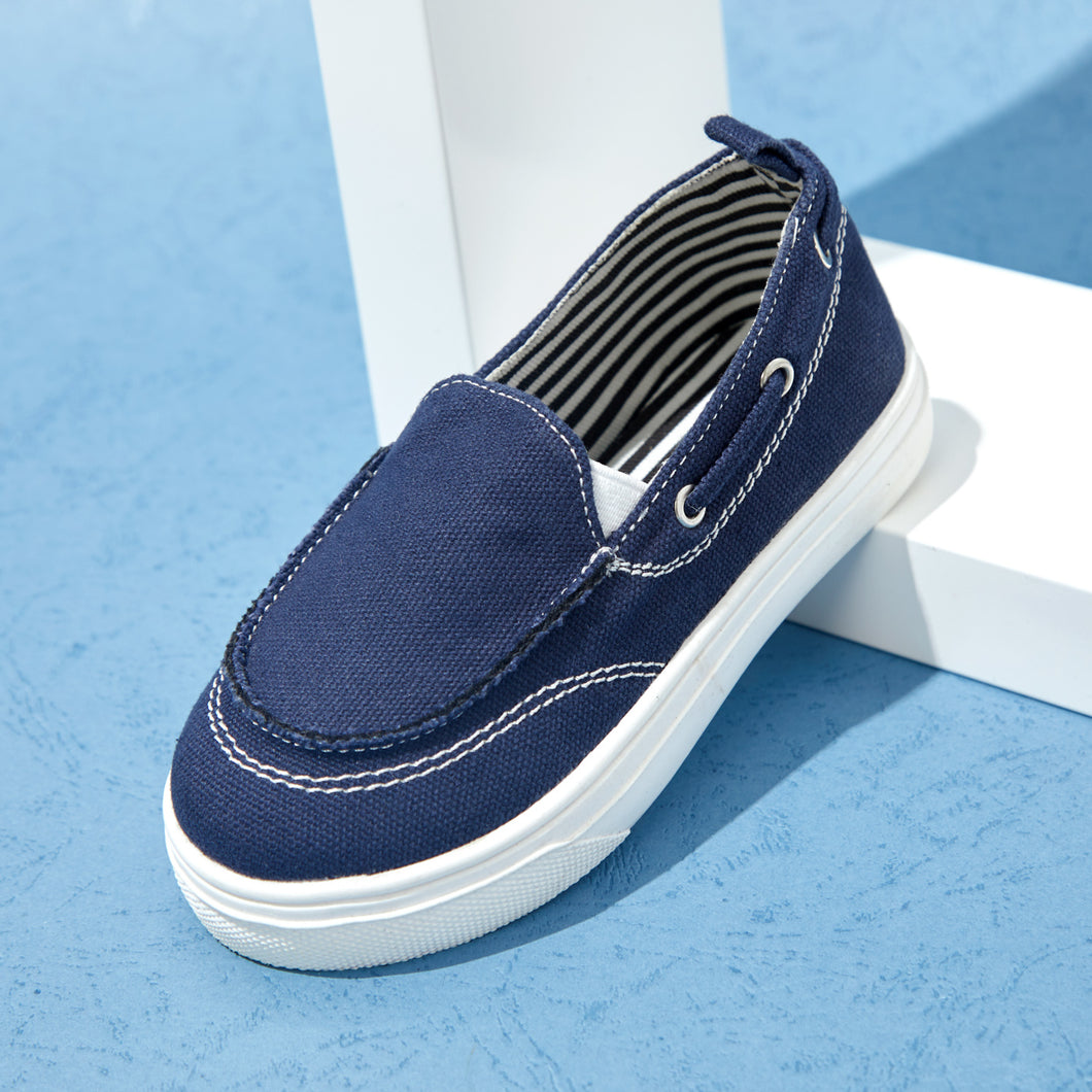 Toddler / Kid Perforated Lace-up Detail Blue Canvas Shoes