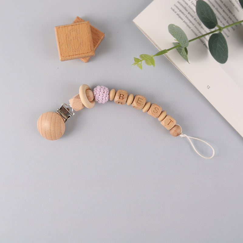 Beech Wooden Infant Baby Teething Necklace Toy Pacifier Clips